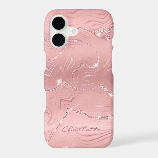 Custom Chic Pink Silver Glitter Pattern Girly iPhone Case (Back)