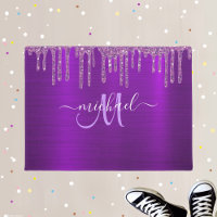 Custom Chic Purple Dripping Glitter Brush Monogram