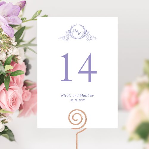 Custom Chic Purple Monogram Wedding Table Number