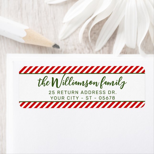 Custom Chic Red White Peppermint Candy Stripes Label (Insitu)