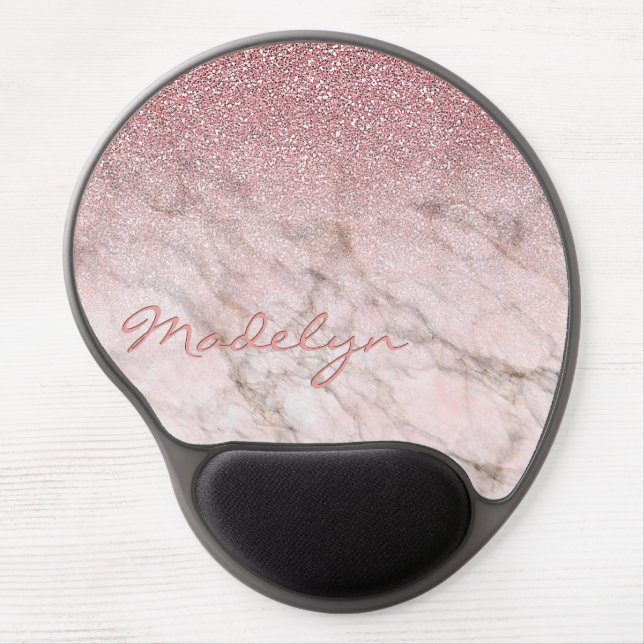 Custom Chic Rose Gold Glitter Marble Art Pattern Gel Mouse Pad (Front)