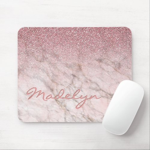 Custom Chic Rose Gold Glitter Marble Art Pattern Mouse Pad