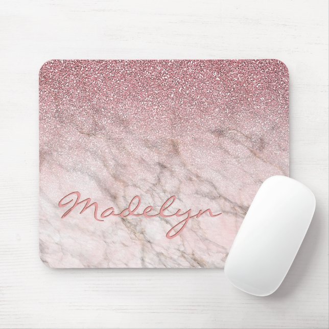 Custom Chic Rose Gold Glitter Marble Art Pattern Mouse Pad (With Mouse)