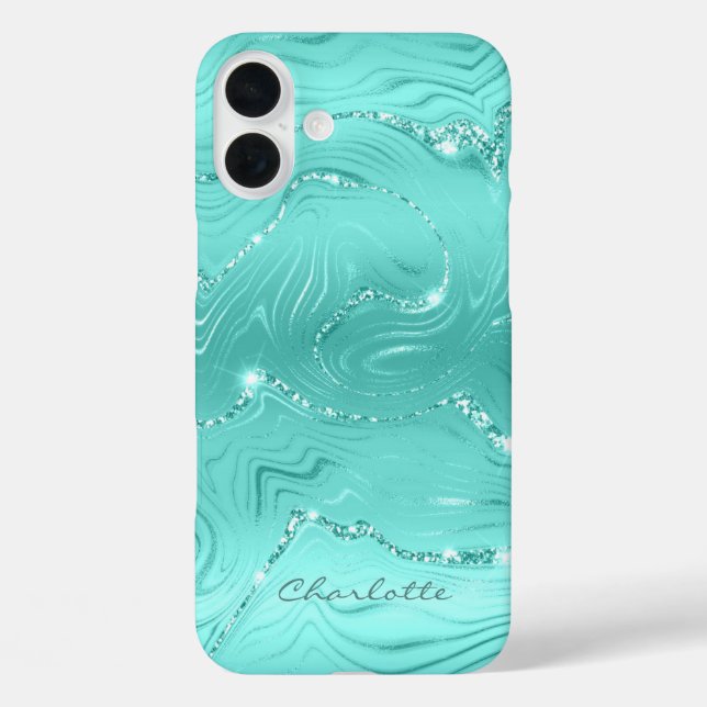 Custom Chic Turquoise Silver Glitter Pattern Girly Case-Mate iPhone Case (Back)