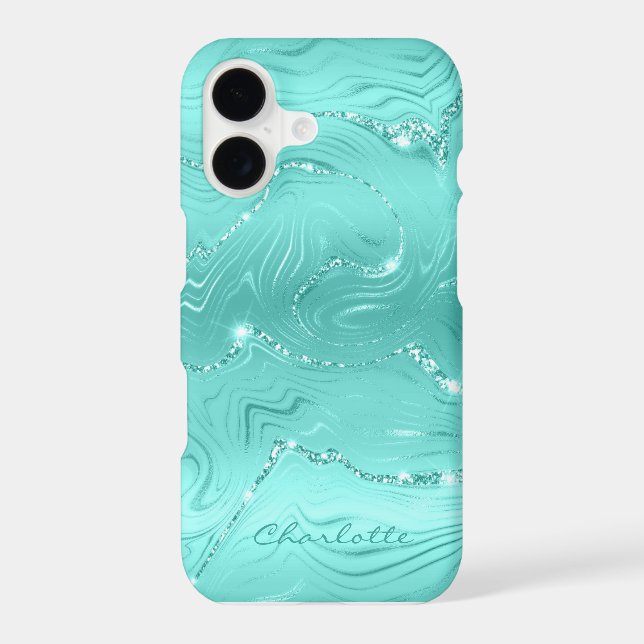 Custom Chic Turquoise Silver Glitter Pattern Girly iPhone Case (Back)