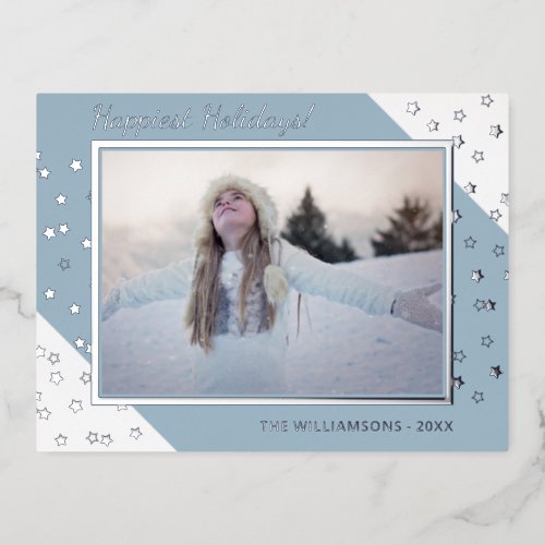 Custom Chic Twinkling Stars Pattern Silver Foil Holiday Postcard