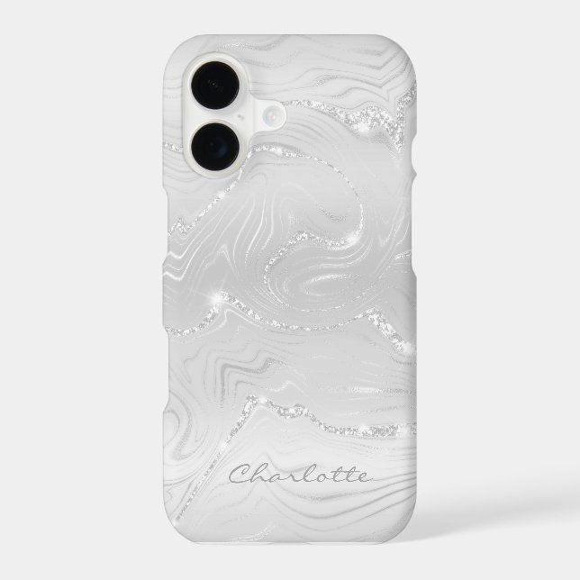 Custom Chic White Silver Glitter Pattern Girly iPhone Case (Back)