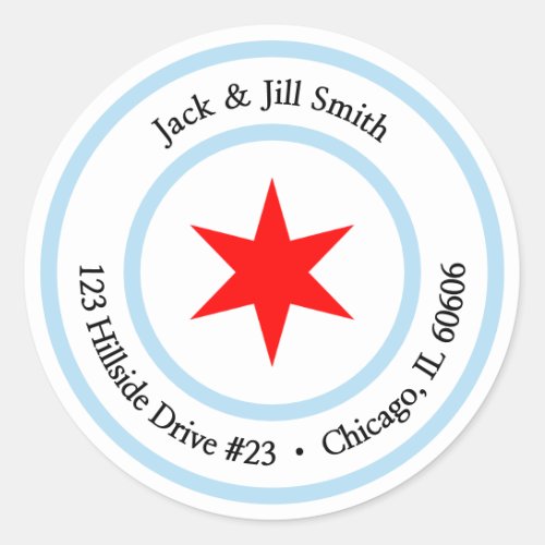 Custom Chicago Address Chicago Flag 6_Pointed Star Classic Round Sticker