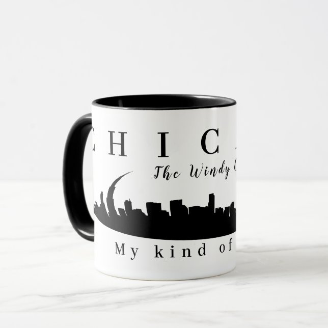 Custom Chicago, the Windy City, Skyline Silhouette Mug (Front Left)