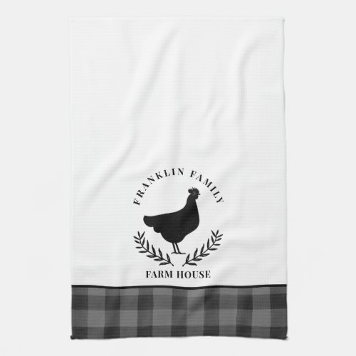 Custom Chicken Farmhouse Black Check Country  Kitchen Towel