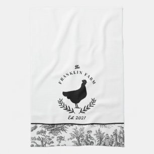 Custom Chicken Farmhouse Toile Country Kitchen Towel