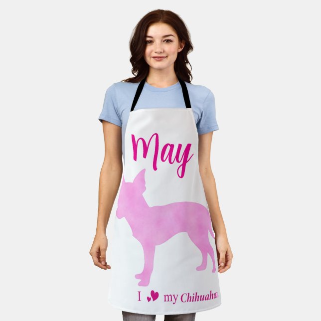 Custom Chihuahua Apron Pastel Pink Silhouette (Worn)