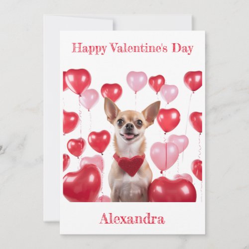Custom Chihuahua Heart Collar Balloons Valentine Holiday Card