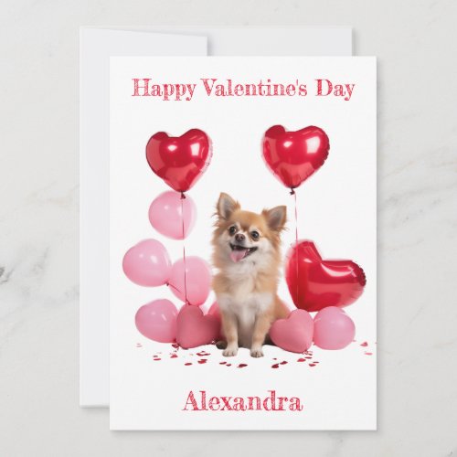 Custom Chihuahua Pink Red Heart Balloons Valentine Holiday Card