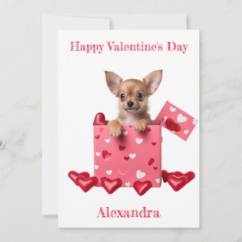Custom Chihuahua Puppy  Pink Heart Box Valentine Holiday Card
