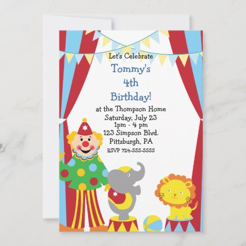 Custom Child Circus Birthday Party Personalized Announcements