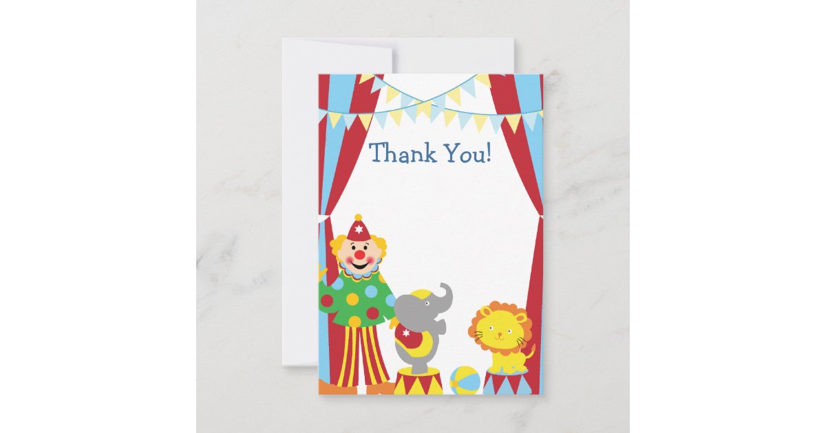 Blue Boys Clown Personalized Childrens Birthday Party Thank You Cards