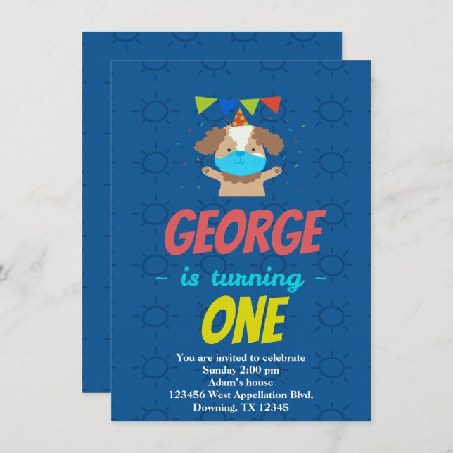 Custom Child Dog Doggy Mask Cartoon Invitation (Front/Back)