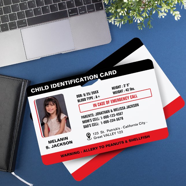 Custom Child Emergency Photo ID Badge for Kids (Custom Child Emergency Photo ID Badge for Kids -BLACK AND RED-)