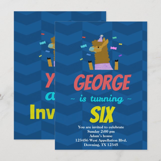 Custom Child Llama Celebration Cartoon Invitation (Front/Back)