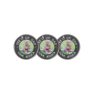 Custom Child Photo Tee It Up Dad Gray Golf Ball Marker