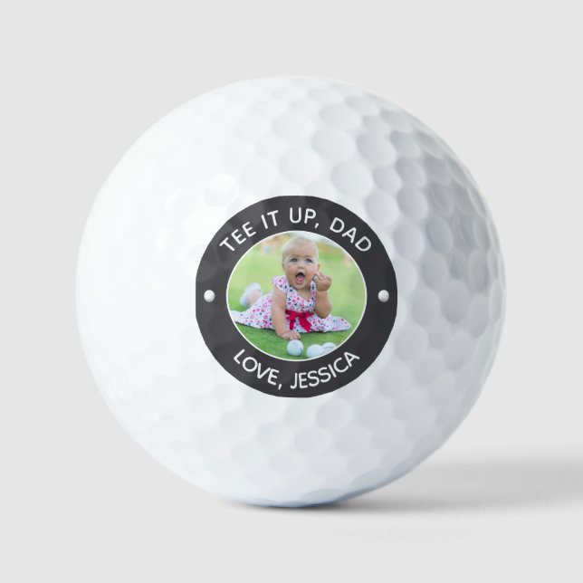 Custom Child Photo Tee It Up Dad Gray Golf Balls (Front)
