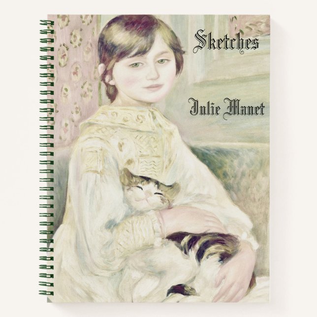 Custom "Child with Cat" by Renoir Name Sketchbook Notebook (Front)