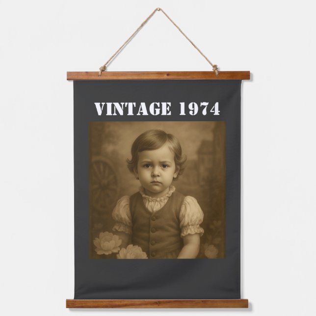 Custom Childhood Photo & Year Vintage Personalized Hanging Tapestry (Front)