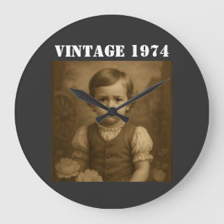 Custom Childhood Photo & Year Vintage Personalized Large Clock