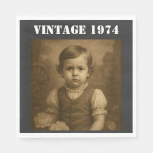 Custom Childhood Photo & Year Vintage Personalized Napkins