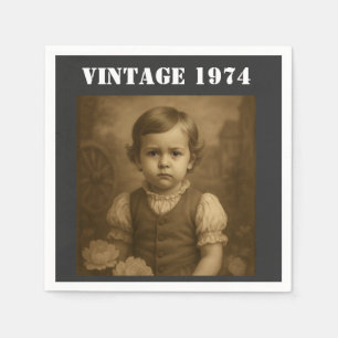 Custom Childhood Photo & Year Vintage Personalized Napkins