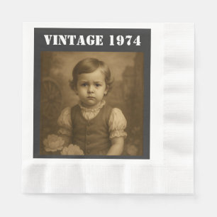 Custom Childhood Photo & Year Vintage Personalized Napkins