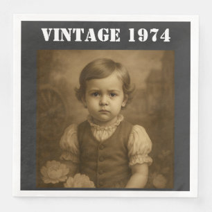 Custom Childhood Photo & Year Vintage Personalized Paper Dinner Napkins