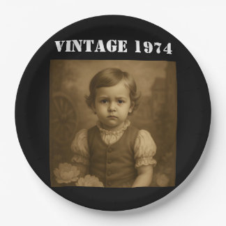 Custom Childhood Photo & Year Vintage Personalized Paper Plates