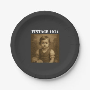 Custom Childhood Photo & Year Vintage Personalized Paper Plates