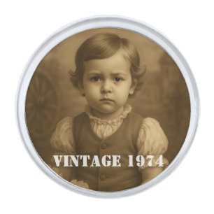 Custom Childhood Photo & Year Vintage Personalized Silver Finish Lapel Pin