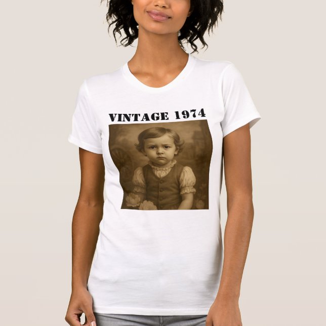 Custom Childhood Photo & Year Vintage Personalized T-Shirt (Front)