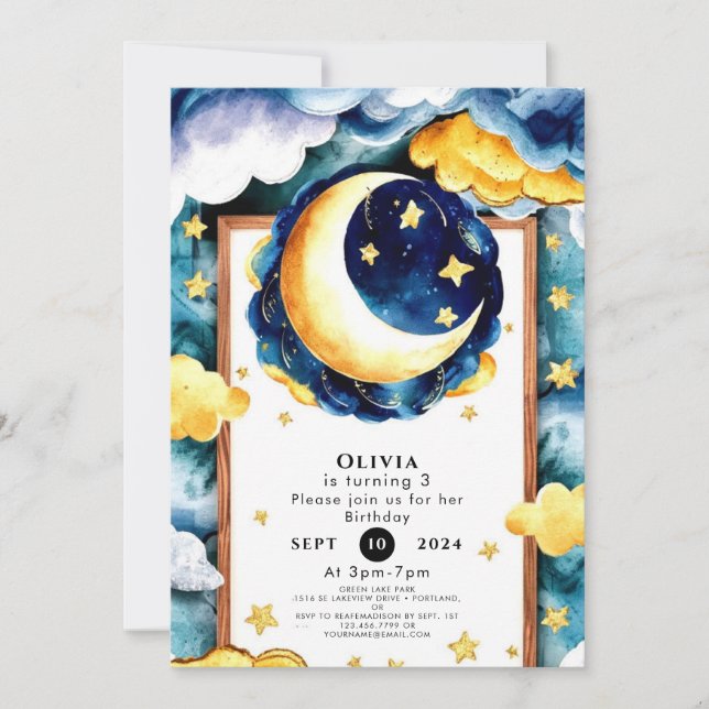 Custom Children Moon Birthday Invitation (Front)