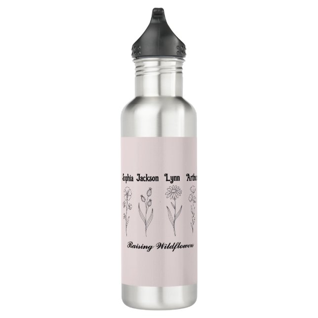Custom Children Name Wildflower Garden Stainless Steel Water Bottle (Right)
