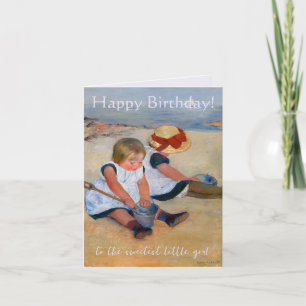 Custom Children Playing on Beach Happy birthday Card