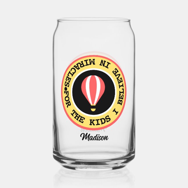 Custom Children's Miracle Network Name Red Yellow  Can Glass (Front)