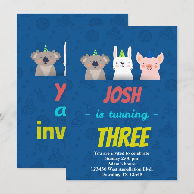 Custom Childs Birthday Card Animals Hats Cartoons (Front/Back)