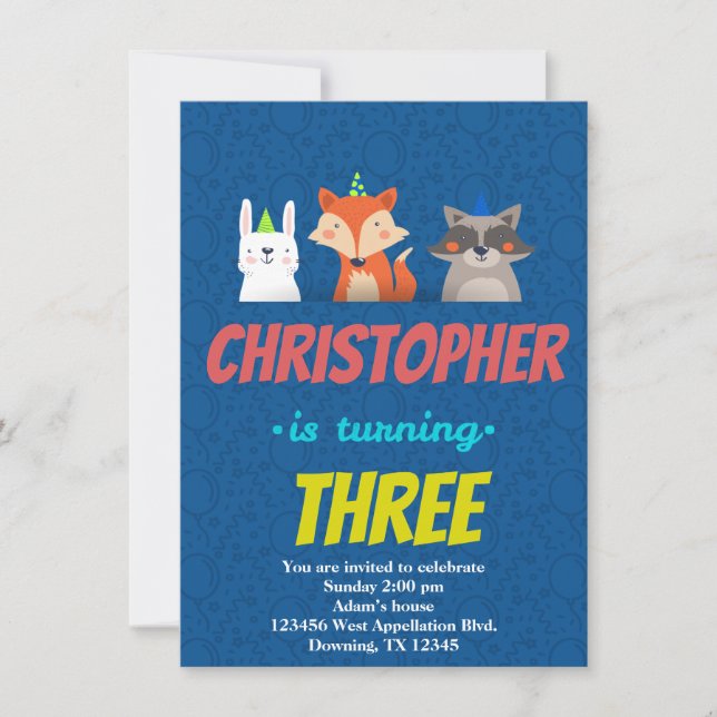 Custom Childs Birthday Card Animals Hats Cartoons (Front)