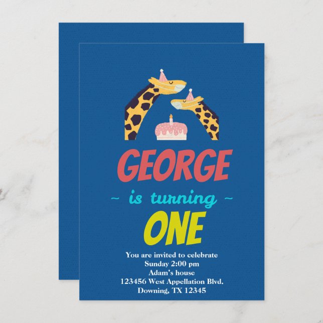 Custom Child's Giraffes Masks Cartoon Invitation - (Front/Back)