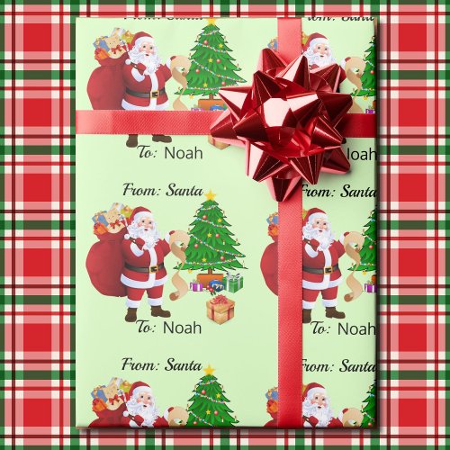 Custom Childs NAME From Santa Cute Wrapping Paper