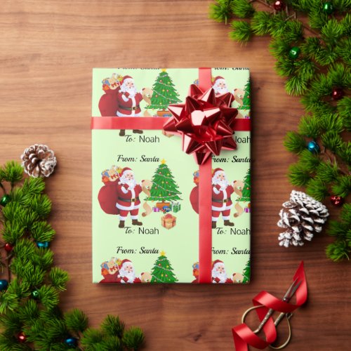 Custom Childs NAME From Santa Cute Wrapping Paper