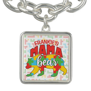 Custom Childs NAME Mama Bear Autism Awareness Mom Bracelet