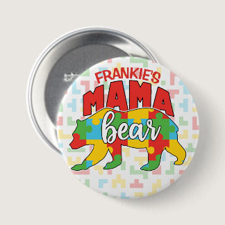 Custom Childs NAME Mama Bear Autism Awareness Mom Button