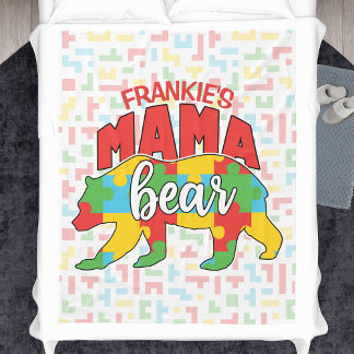 Custom Childs NAME Mama Bear Autism Awareness Mom Fleece Blanket