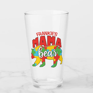 Custom Childs NAME Mama Bear Autism Awareness Mom Glass